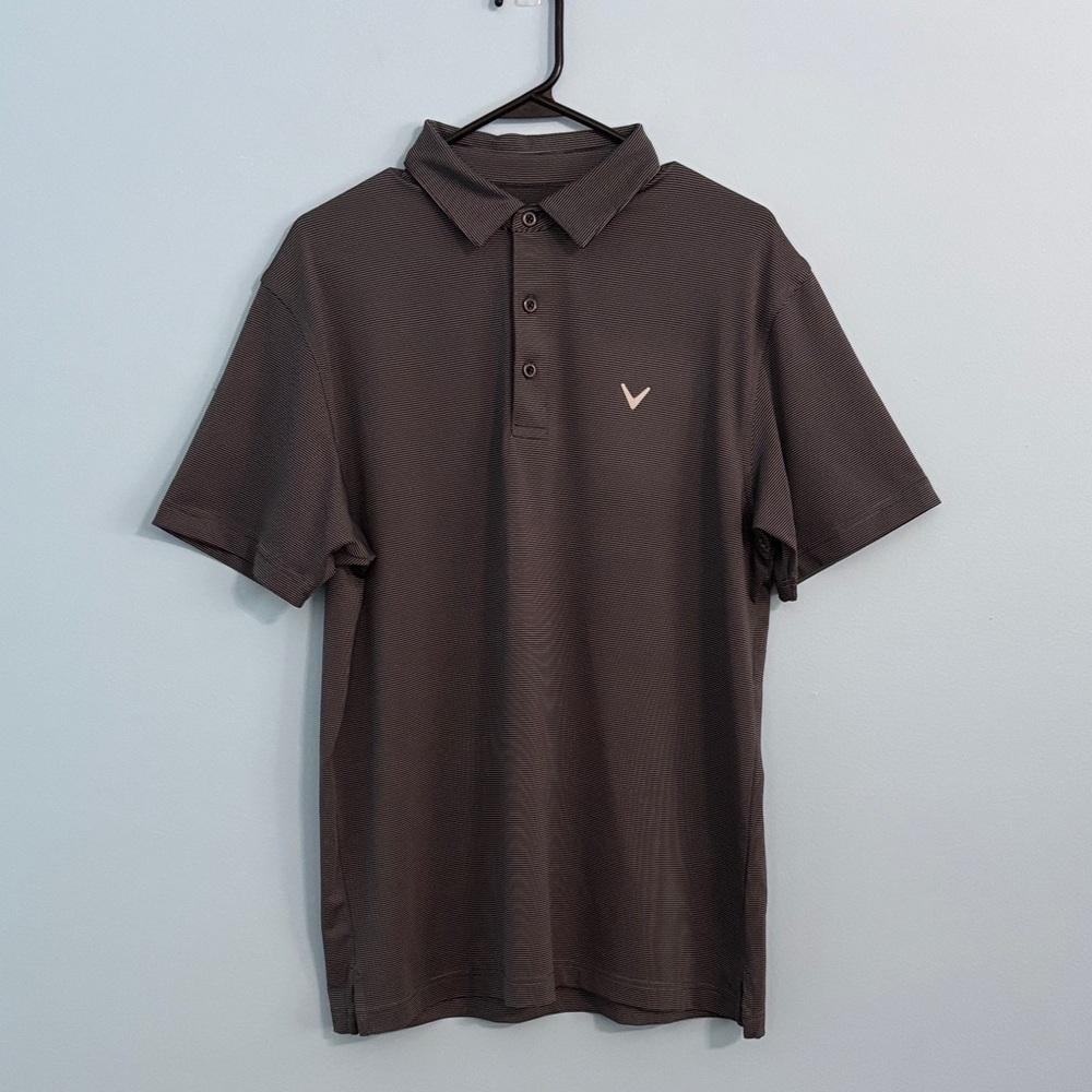 Callaway Dark Gray and Black Striped Polo Shirt